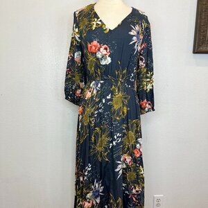 NWT World Market Maxi Dress Sz S/M Boho Floral Slate Blue Festival